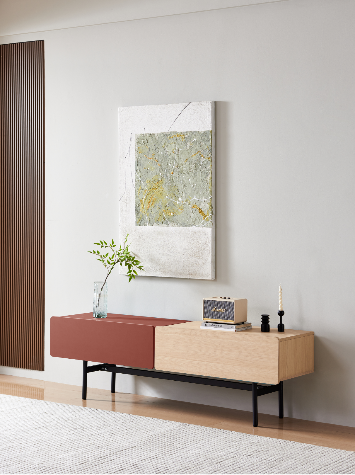 DuoFlat - Sideboard Storage unit - Wine Red / Oak
