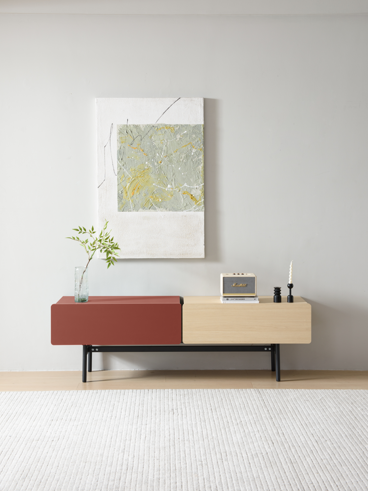 DuoFlat - Sideboard Storage unit - Wine Red / Oak