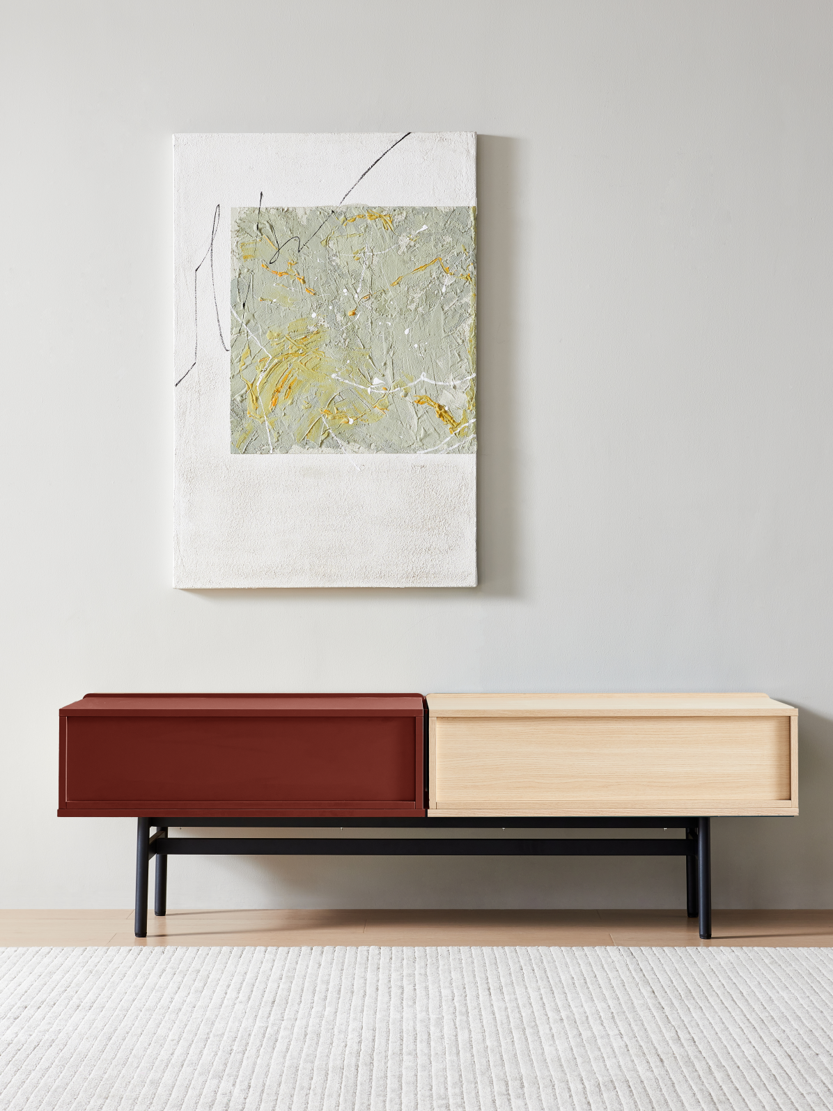 DuoFlat - Sideboard Storage unit - Wine Red / Oak