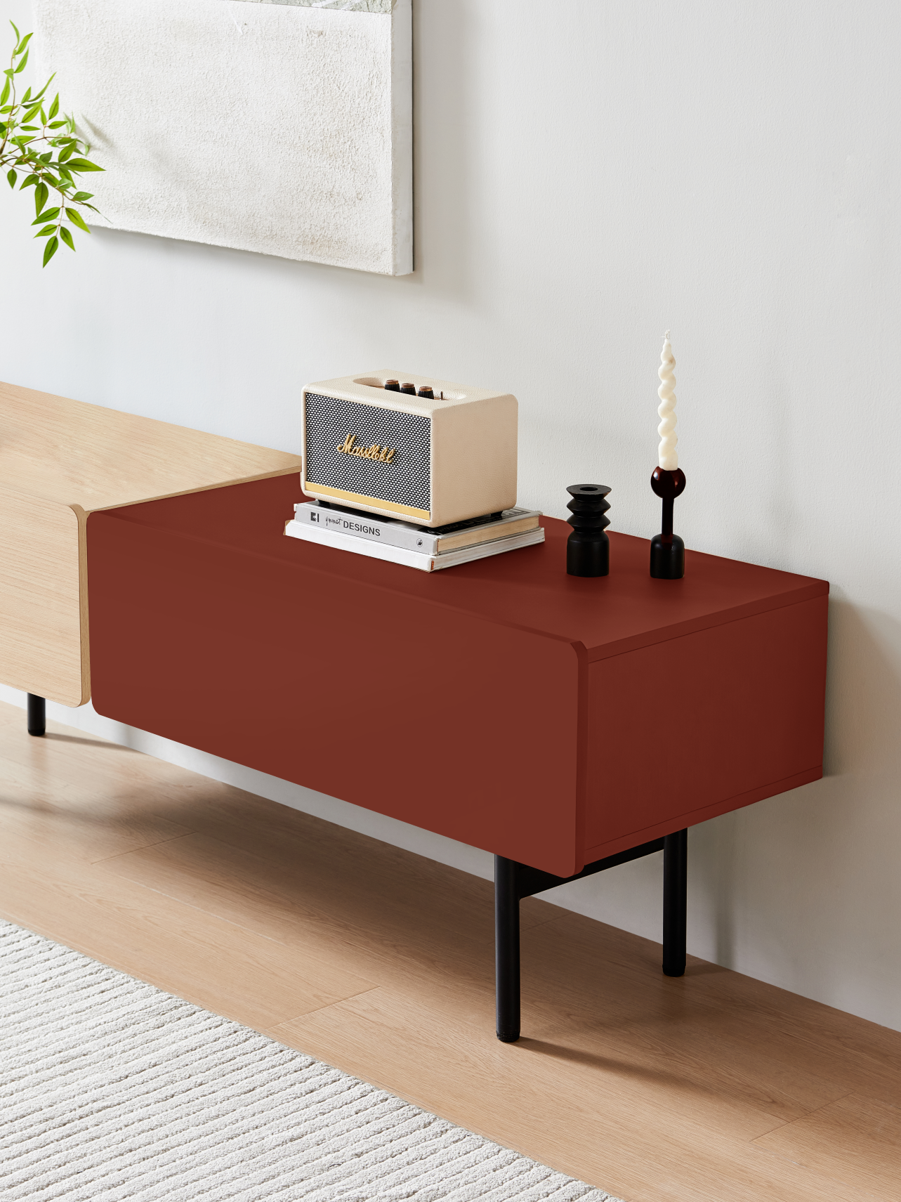 DuoFlat - Sideboard Storage unit - Wine Red / Oak