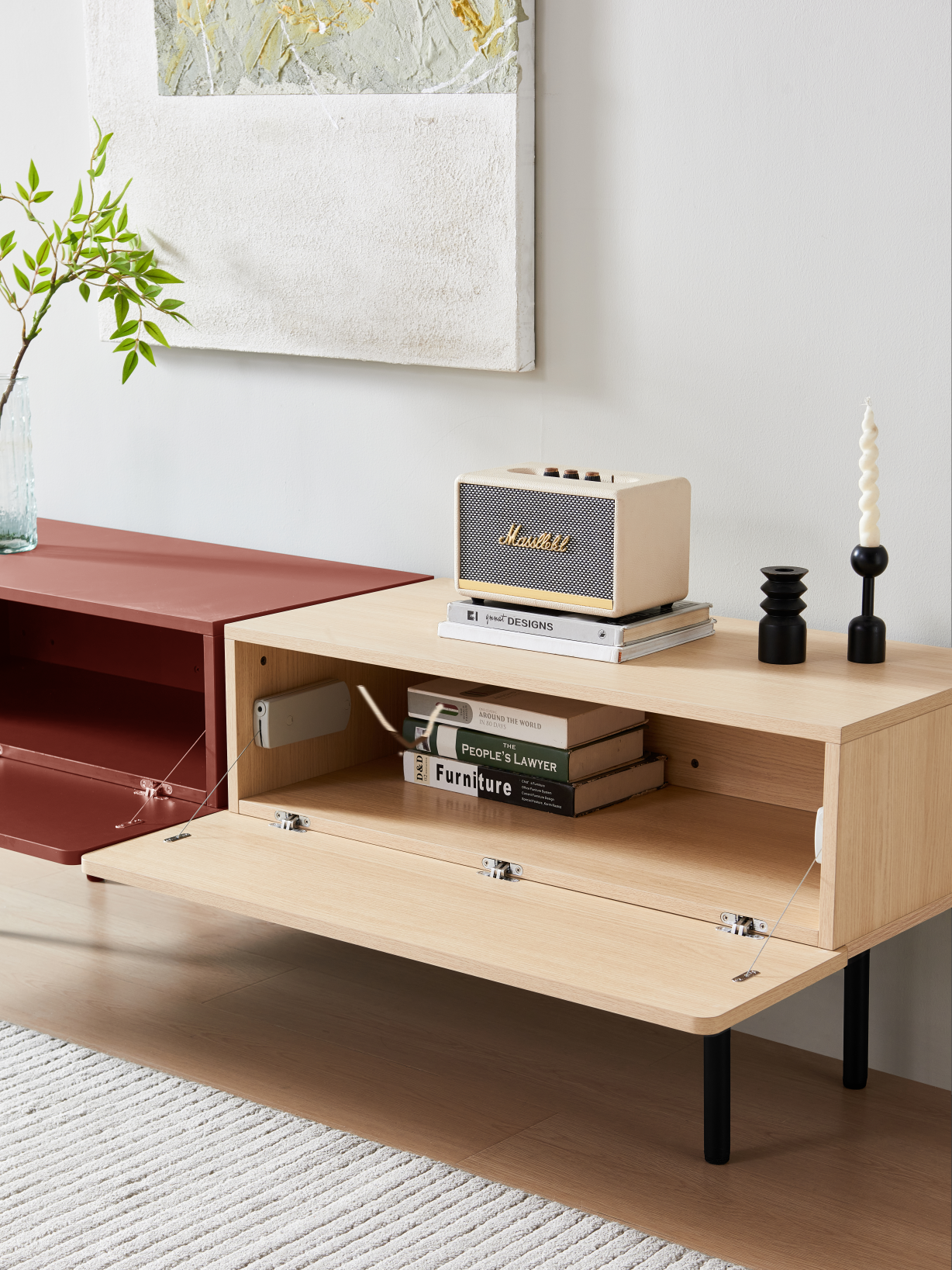 DuoFlat - Sideboard Storage unit - Wine Red / Oak