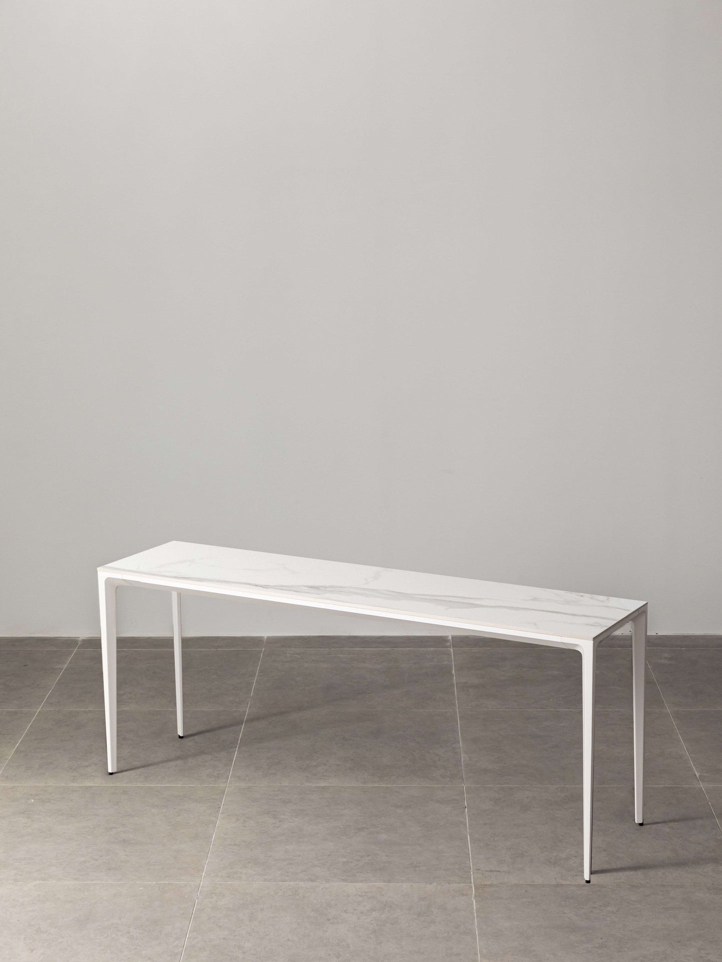 Innovation S - Minimalist Premium Porcelain Console Table / Study Desk - Calacatta / White frame