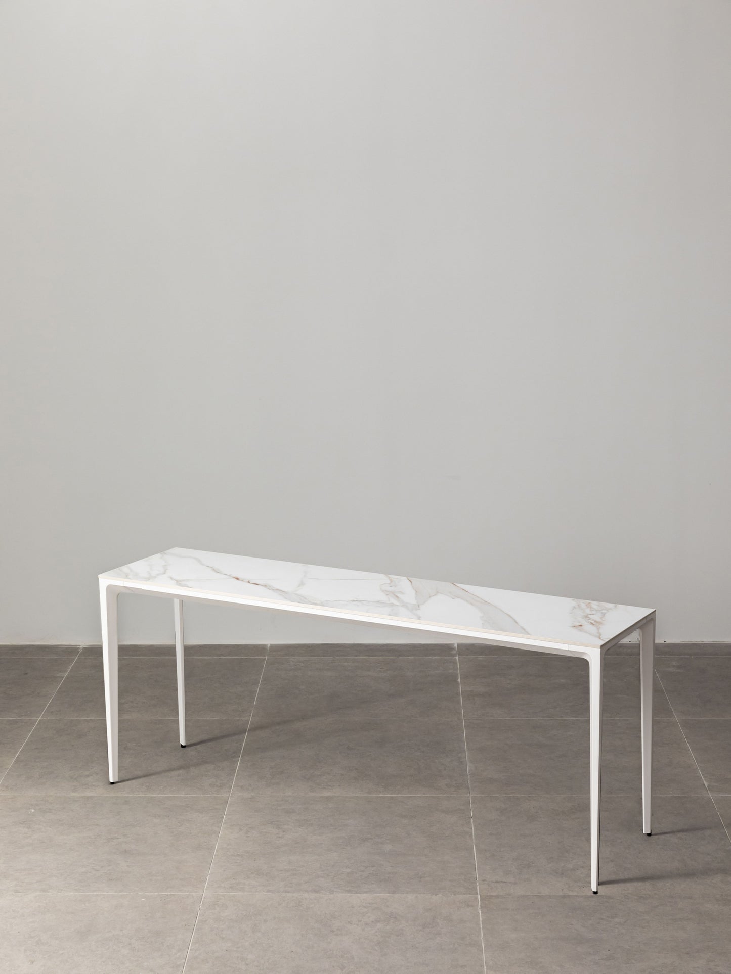 Innovation S - Minimalist Premium Porcelain Console Table / Study Desk - Calacatta Oro / White frame