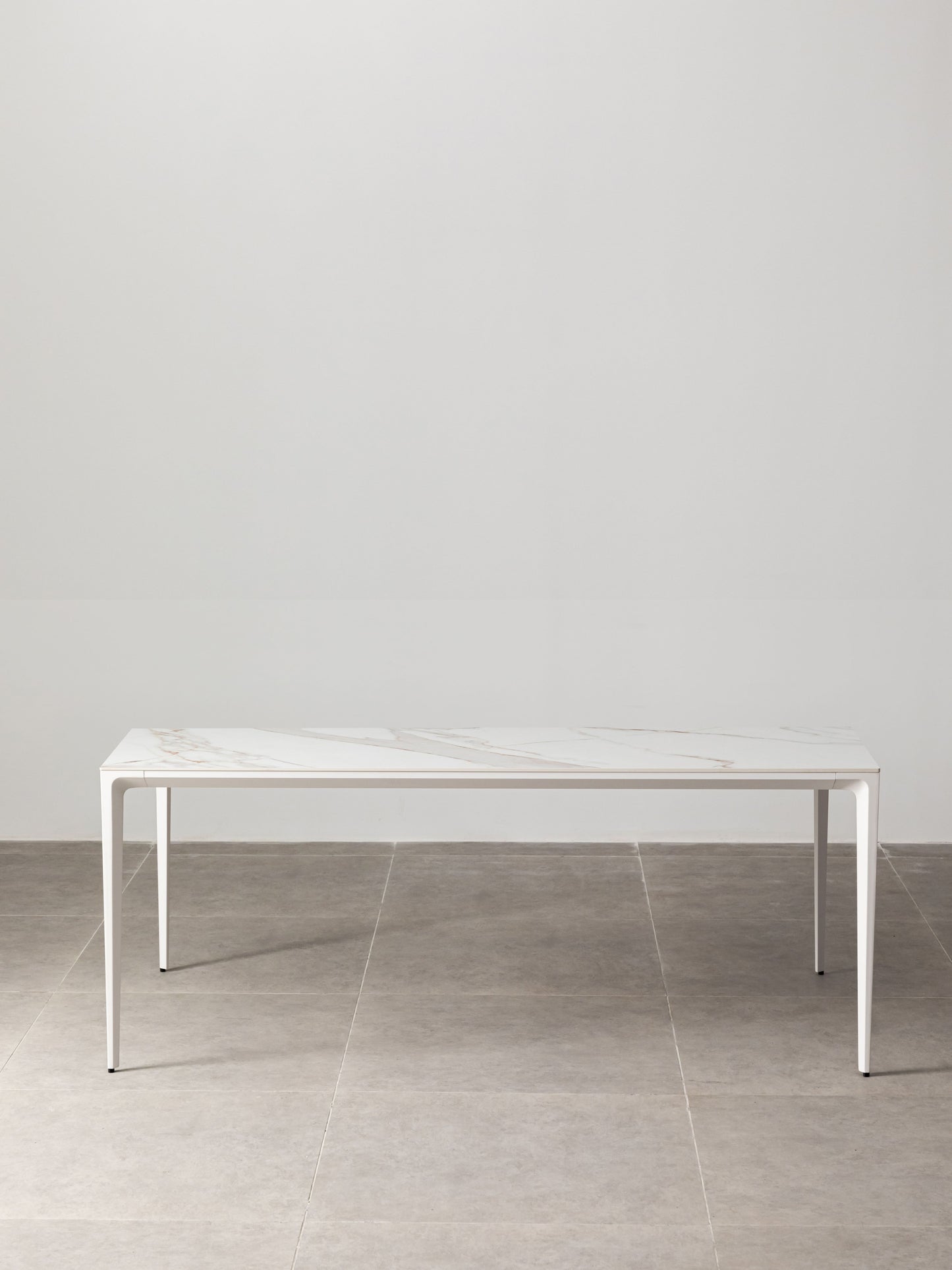 Innovation S - Minimalist Premium Porcelain Console Table / Study Desk - Calacatta Oro / White frame