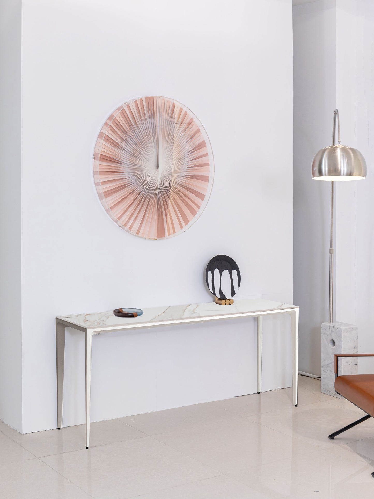 Innovation S - Minimalist Premium Porcelain Console Table / Study Desk - Calacatta Oro / White frame