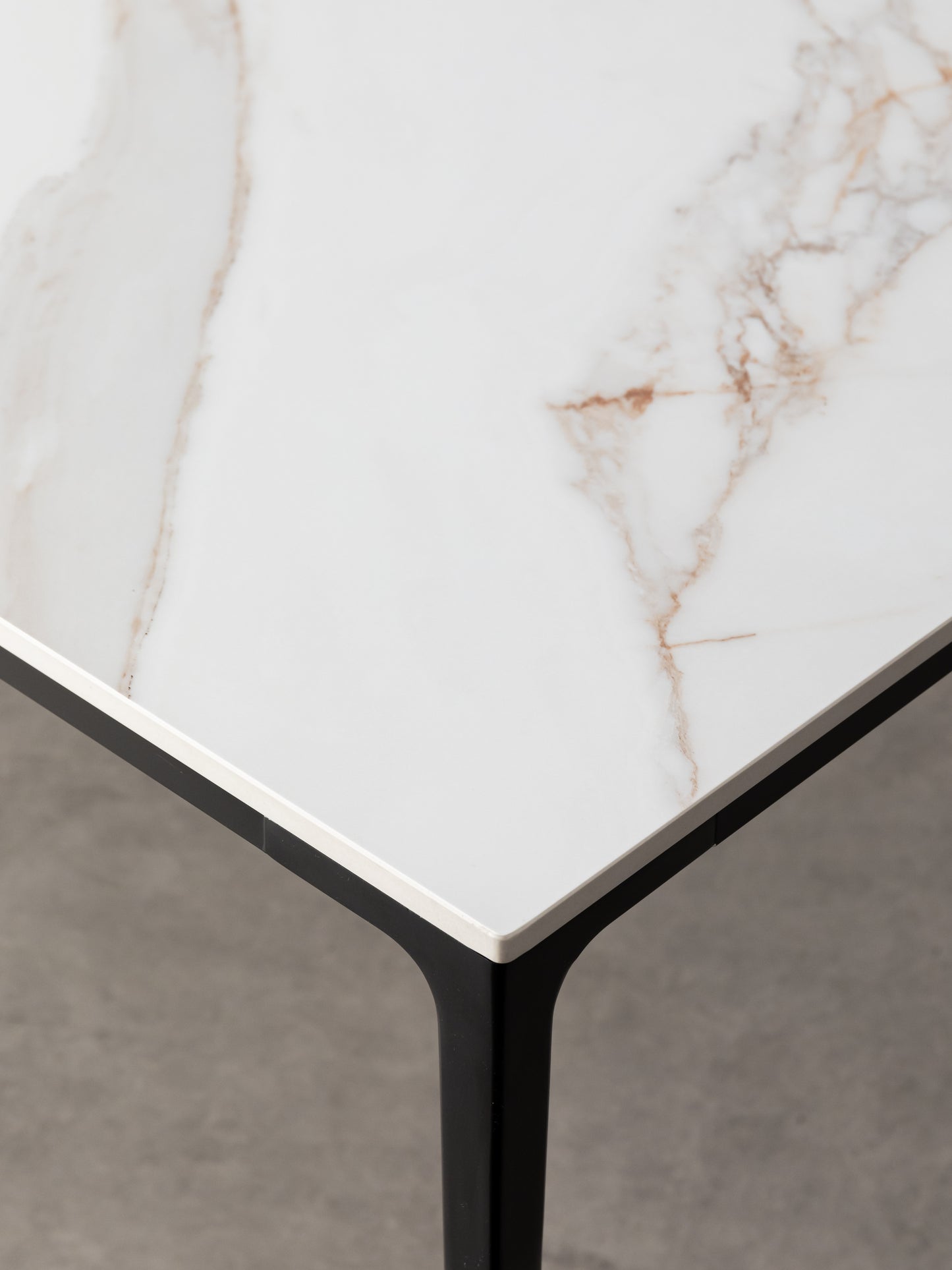 Innovation S - Minimalist Premium Porcelain Console Table / Study Desk - Calacatta Oro / Black frame