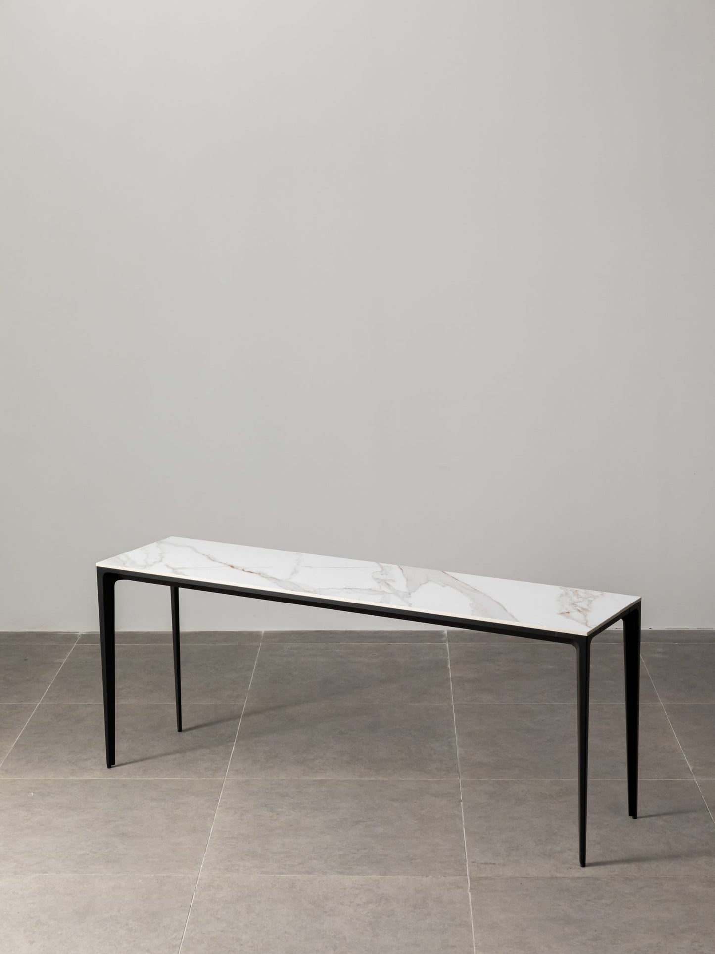 Innovation S - Minimalist Premium Porcelain Console Table / Study Desk - Calacatta Oro / Black frame