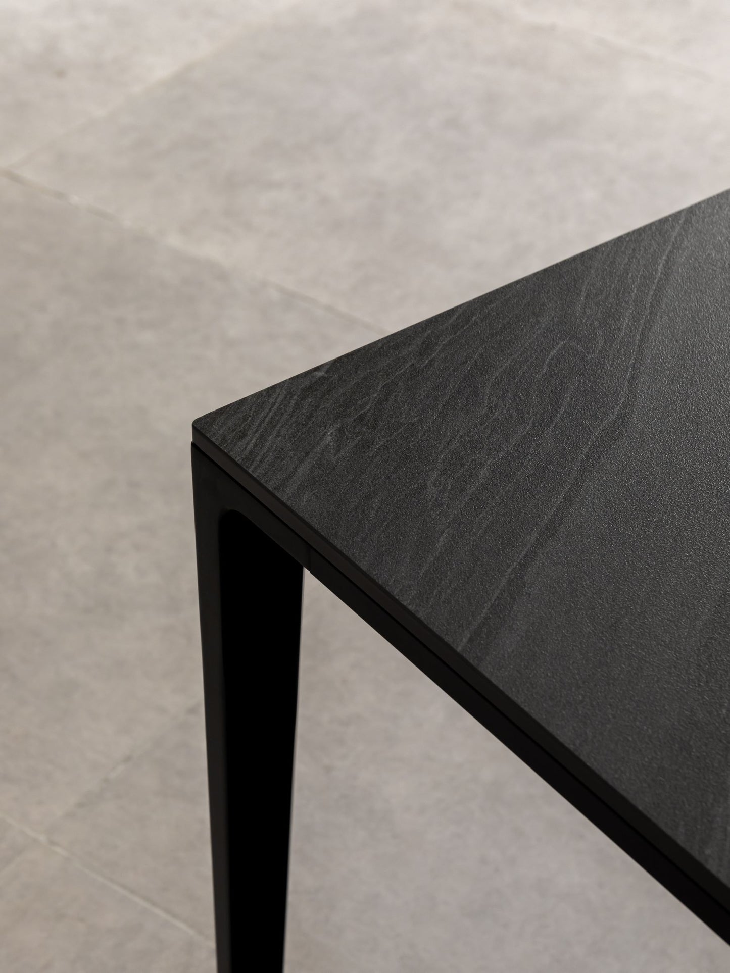 Innovation S - Minimalist Premium Porcelain Dining Table - Black Sandstone / Black